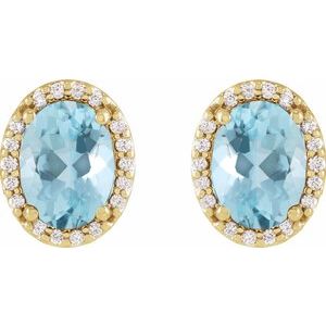 14K Yellow Gold 6x4 mm Natural Aquamarine & .06 CTW Natural Diamond Halo-Style Earrings