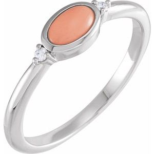 14K White Gold Natural Pink Coral & .03 CTW Natural Diamond Ring