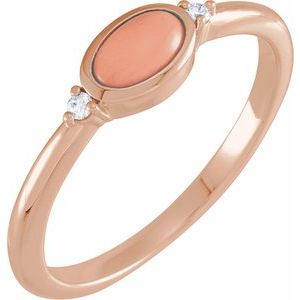 14K Rose Gold Natural Pink Coral & .03 CTW Natural Diamond Ring