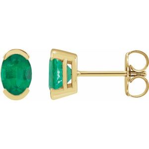 14K Yellow Gold 6x4 mm Lab-Grown Emerald Stud Earrings