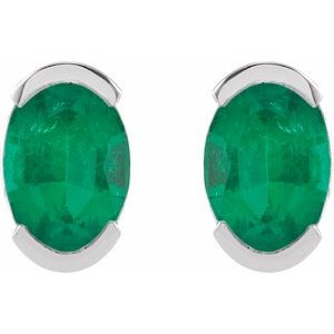 14K White Gold 6x4 mm Lab-Grown Emerald Stud Earrings – image 2