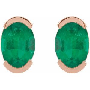 14K Rose Gold 6x4 mm Lab-Grown Emerald Stud Earrings – image 2