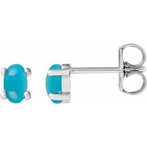Platinum 7x5 mm Oval Natural Turquoise Earrings