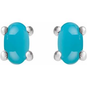 Sterling Silver 7x5 mm Oval Natural Turquoise Earrings – image 2