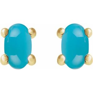 14K Yellow Gold 7x5 mm Oval Natural Turquoise Earrings