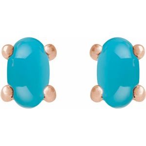 14K Rose Gold 7x5 mm Oval Natural Turquoise Earrings – image 2