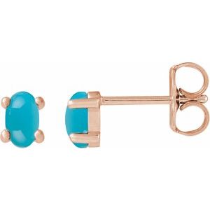 14K Rose Gold 7x5 mm Oval Natural Turquoise Earrings