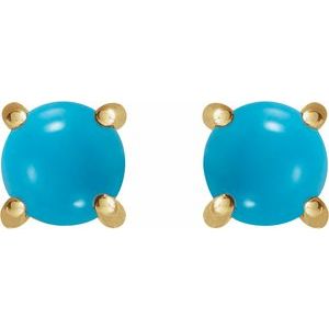 14K Yellow Gold 5 mm Natural Turquoise Earrings – image 2