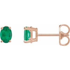 14K Rose Gold Natural Emerald Earrings