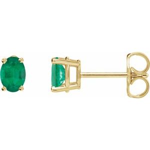 14K Yellow Gold Natural Emerald Earrings