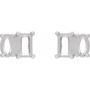 Platinum 5x3 mm Emerald & Oval Two-Stone Stud Earring Mounting – image 3