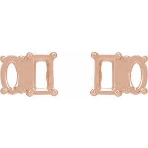 14K Rose Gold 5x3 mm Emerald & Oval Two-Stone Stud Earring Mounting – image 3