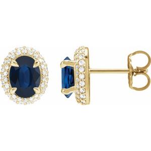 14K Yellow Gold Lab-Grown Blue Sapphire & 1/2 CTW Lab-Grown Diamond Double Halo-Style Earrings
