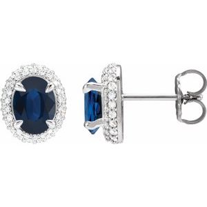 14K White Gold Natural Blue Sapphire & 1/2 CTW Natural Diamond Double Halo-Style Earrings