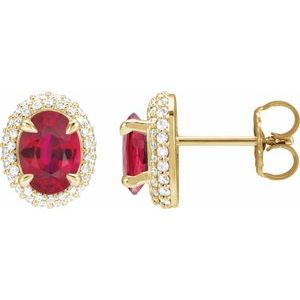 14K Yellow Gold Lab-Grown Ruby & 1/2 CTW Lab-Grown Diamond Double Halo-Style Earrings