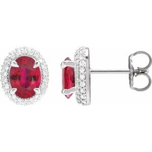 14K White Gold Lab-Grown Ruby & 1/2 CTW Lab-Grown Diamond Double Halo-Style Earrings