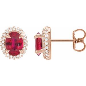 14K Rose Gold Lab-Grown Ruby & 1/2 CTW Lab-Grown Diamond Double Halo-Style Earrings
