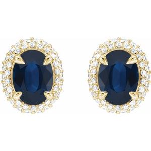 14K Yellow Gold Lab-Grown Blue Sapphire & 1/2 CTW Lab-Grown Diamond Double Halo-Style Earrings – image 2