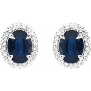 14K White Gold Natural Blue Sapphire & 1/2 CTW Natural Diamond Double Halo-Style Earrings – image 2