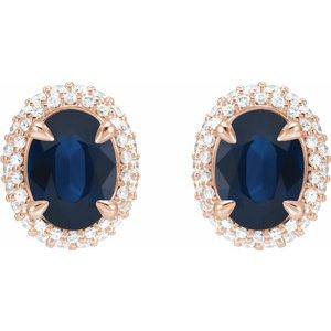 14K Rose Gold Lab-Grown Blue Sapphire & 1/2 CTW Lab-Grown Diamond Double Halo-Style Earrings – image 2