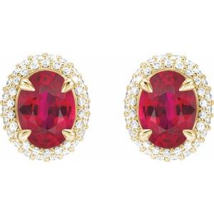 14K Yellow Gold Lab-Grown Ruby & 1/2 CTW Lab-Grown Diamond Double Halo-Style Earrings