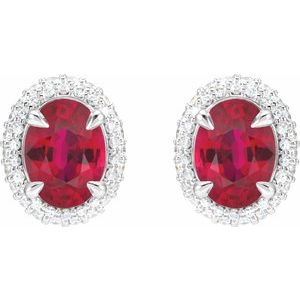 14K White Gold Lab-Grown Ruby & 1/2 CTW Lab-Grown Diamond Double Halo-Style Earrings – image 2