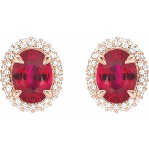 14K Rose Gold Lab-Grown Ruby & 1/2 CTW Lab-Grown Diamond Double Halo-Style Earrings – image 2