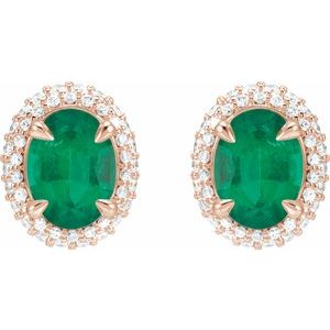 14K Rose Gold Natural Emerald & 1/2 CTW Natural Diamond Double Halo-Style Earrings – image 2