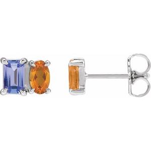 Sterling Silver Natural Tanzanite & Natural Citrine Two-Stone Stud Earrings