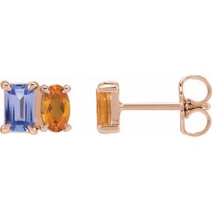 14K Rose Gold Natural Tanzanite & Natural Citrine Two-Stone Stud Earrings