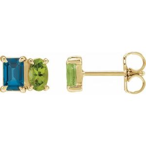 14K Yellow Gold Natural London Blue Topaz & Natural Peridot Two-Stone Stud Earrings
