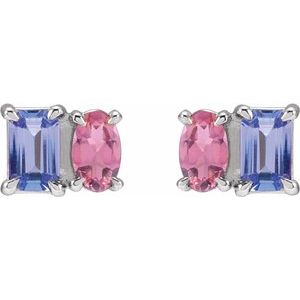 Sterling Silver Natural Tanzanite & Natural Pink Tourmaline Two-Stone Stud Earrings – image 2