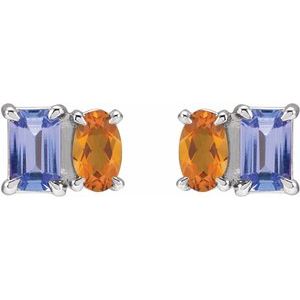 Sterling Silver Natural Tanzanite & Natural Citrine Two-Stone Stud Earrings – image 2
