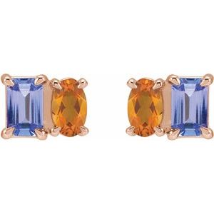 14K Rose Gold Natural Tanzanite & Natural Citrine Two-Stone Stud Earrings