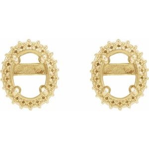 14K Yellow Gold 8x6 mm Oval Double Halo-Style Earring Mounting – image 2