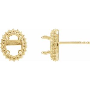 14K Yellow Gold 8x6 mm Oval Double Halo-Style Earring Mounting