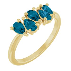 14K Yellow Gold Natural London Blue Topaz Five-Stone Ring