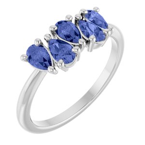 Sterling Silver Natural Tanzanite Five-Stone Ring
