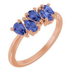 14K Rose Gold Natural Tanzanite Five-Stone Ring