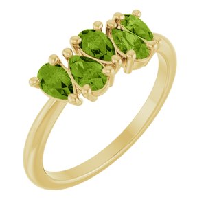 14K Yellow Gold Natural Peridot Five-Stone Ring