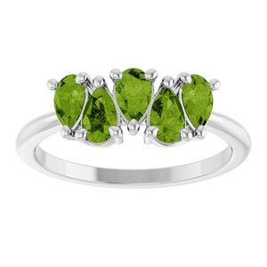14K White Gold Natural Peridot Five-Stone Ring