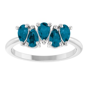14K White Gold Natural London Blue Topaz Five-Stone Ring