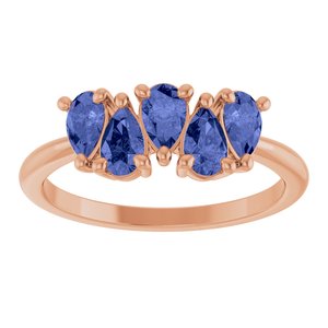 14K Rose Gold Natural Tanzanite Five-Stone Ring