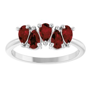 14K White Gold Natural Mozambique Garnet Five-Stone Ring