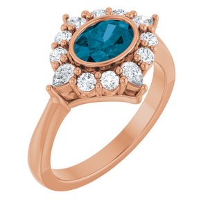 14K Rose Gold Natural London Blue Topaz & 3/8 CTW Lab-Grown Diamond Halo-Style Ring