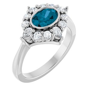 14K White Gold Natural London Blue Topaz & 3/8 CTW Lab-Grown Diamond Halo-Style Ring