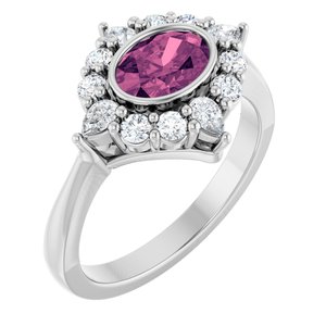 Platinum Natural Pink Tourmaline & 3/8 CTW Lab-Grown Diamond Halo-Style Ring