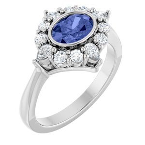 Platinum Natural Tanzanite & 3/8 CTW Lab-Grown Diamond Halo-Style Ring
