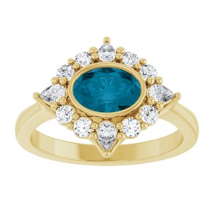 14K Yellow Gold Natural London Blue Topaz & 3/8 CTW Lab-Grown Diamond Halo-Style Ring