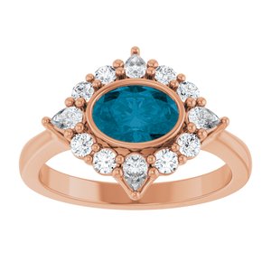 14K Rose Gold Natural London Blue Topaz & 3/8 CTW Lab-Grown Diamond Halo-Style Ring